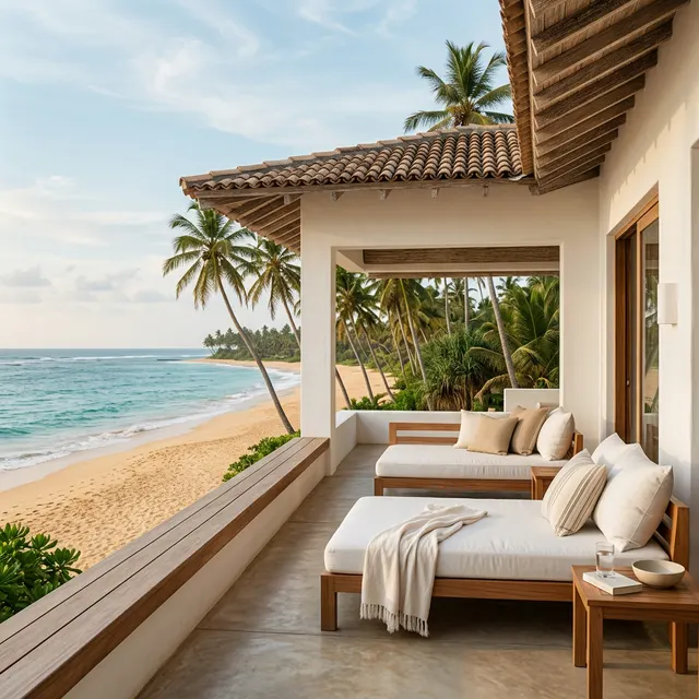 Minimalist beachfront villa on an empty Sri Lankan beach